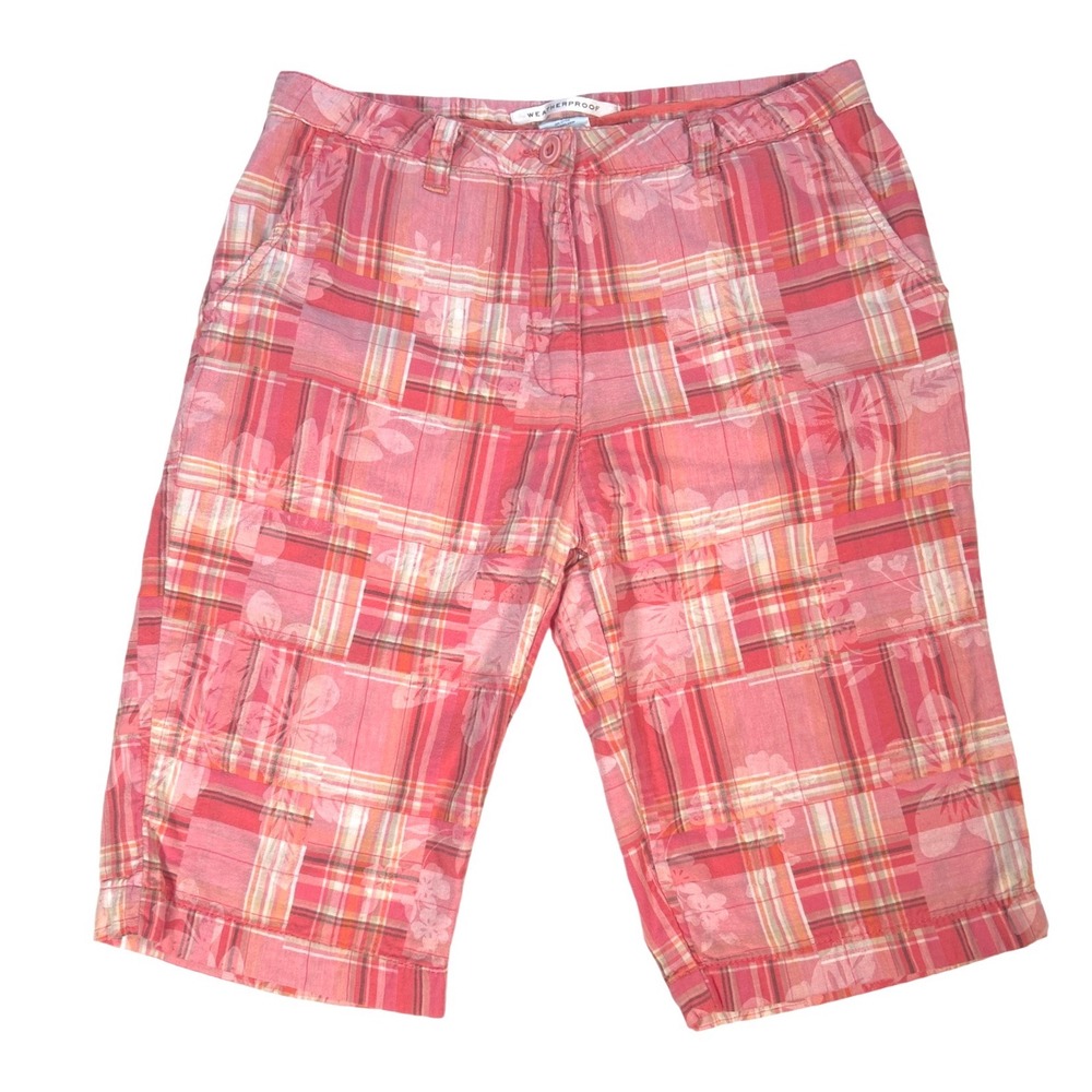 Weatherproof Pink Plaid Patchwork Floral Bermuda Shorts Womens Sz 6 Cotton Y2K